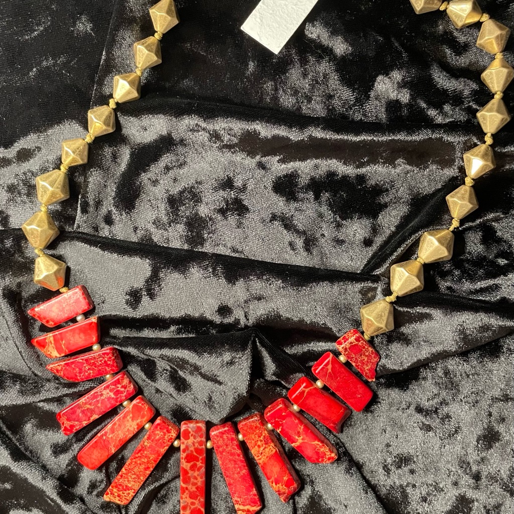 Southern Living Red Natural Stone Statement Necklace 35$